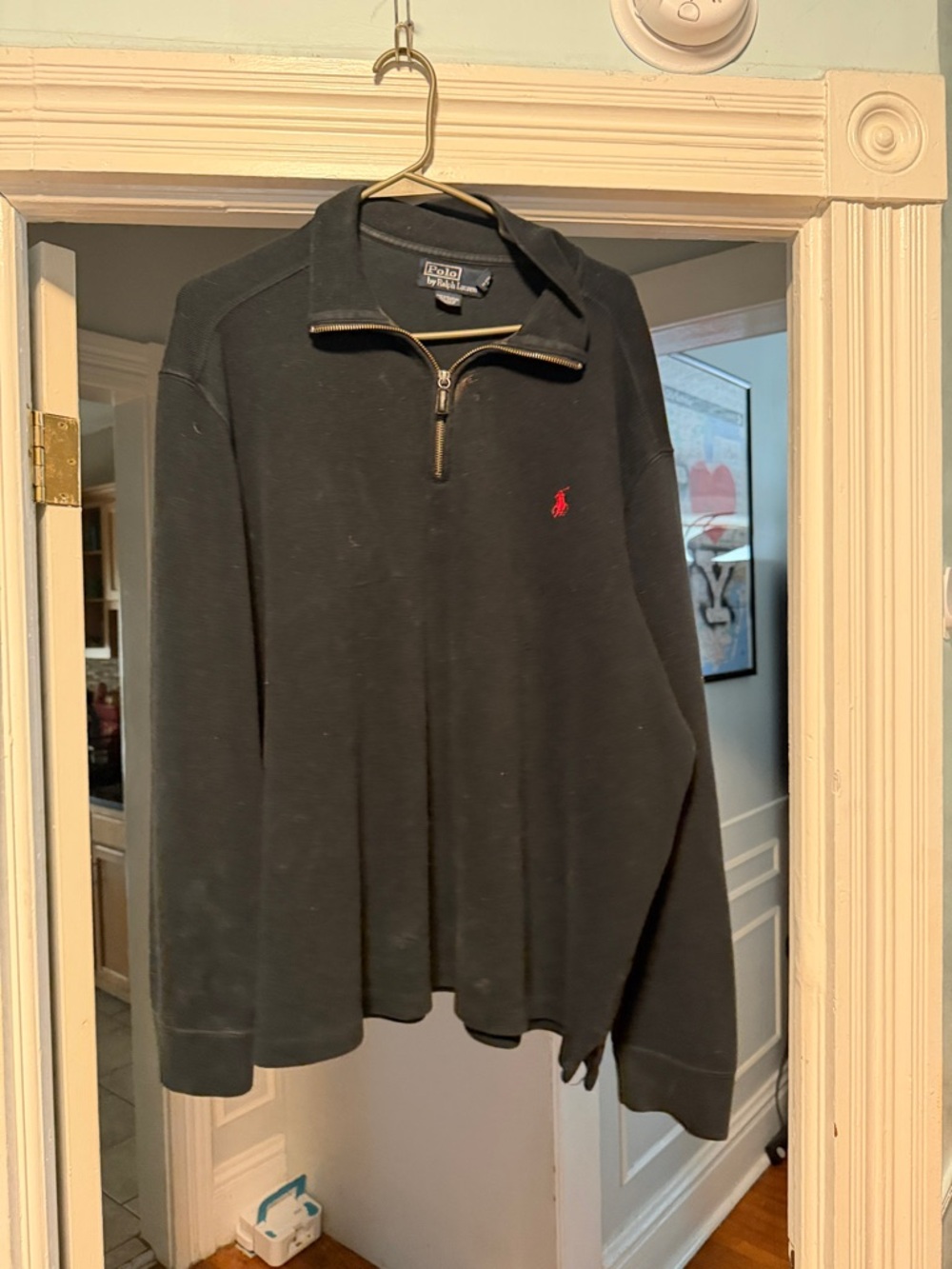Ralph Lauren Black Quarter-Zip Pullover with Red Pony
